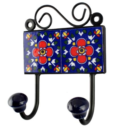 Red Floral Ceramic Tile Hook